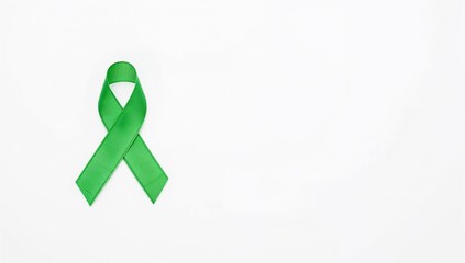 White backdrop featuring a green ribbon symbolizing mitochondrial disorders and renal carcinoma