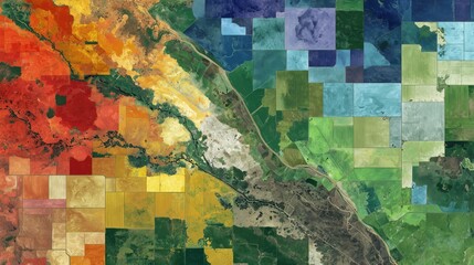 Abstract multicolor aerial patchwork — green, yellow & magenta for presentation backgrounds, posters and wallpapers