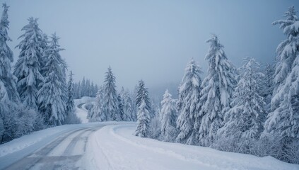 Obraz premium Stunning snowy landscape with trees blanketed in heavy snow