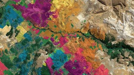 Abstract multicolor aerial patchwork — green, yellow & magenta for presentation backgrounds, posters and wallpapers