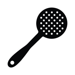 Black silhouette illustration of a slotted spoon or skimmer on a white background
