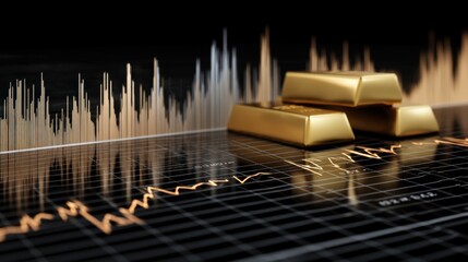 Gold Bars on Stock Market Graph with Rising Trends and Financial Indicators in Background
