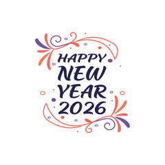 Happy New Year 2026 Decorative Typography Design on White Background