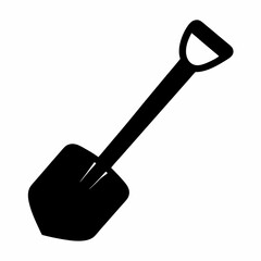 Stylized Black Shovel with a Short Handle on a White Background