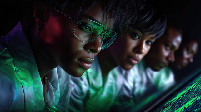 Focused individuals working on advanced technology projects