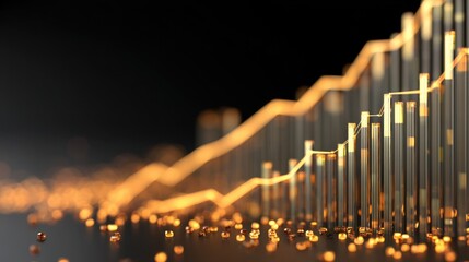 Abstract financial growth chart visualization with glowing lines and golden particles on a dark background for economic analysis and investment concepts