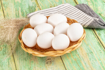 Raw white uncooked chicken eggs