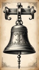 Ornate Antique Bell Drawing Sepia Tone
