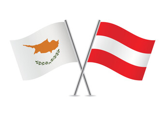 Cyprus and Austria crossed flags. Cypriot and Austrian flags on a white background. Vector icon set. Vector illustration.