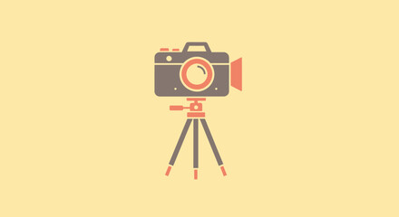 Fototapeta premium Vector illustration of a camera on a tripod against a neutral background