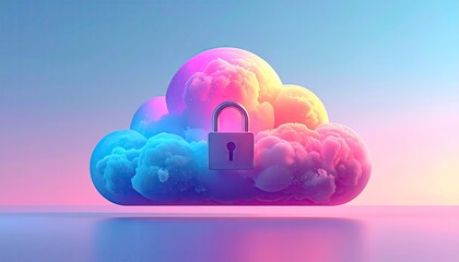 Pastel Cloud with Padlock: Digital Security Concept