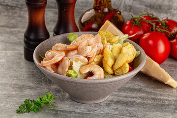 Tasty caesar salad with prawn