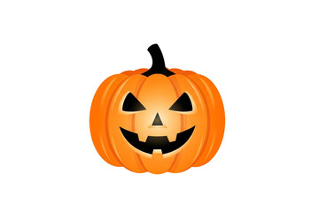 Minimal vector icon of a glowing Halloween pumpkin (jack-o&rsquo;-lantern) with carved smile, clean lines, flat design, orange and black color palette..