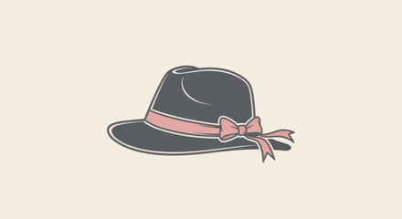 An illustrated fedora with a blush-colored ribbon bow, set against a cream backdrop