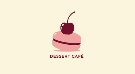 Illustration of a dessert macaron with cherry, 
