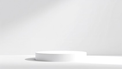 Fototapeta premium Minimalist white platform set against a white backdrop in a studio setting