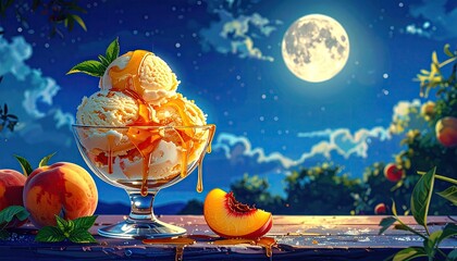 Peach Ice Cream Under the Moonlight
