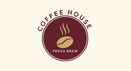 A logo featuring a coffee bean with steam rising, surrounded by 