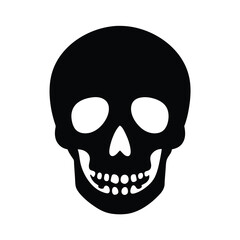 Stylized monochrome human skull on white background representing death and mortality
