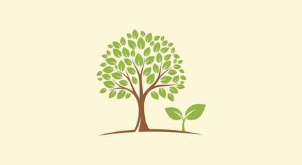 Obraz premium A simplified illustration features a mature tree and a young sprout, symbolizing growth and nature