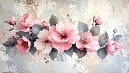 Pink And White Flowers On A Textured Background