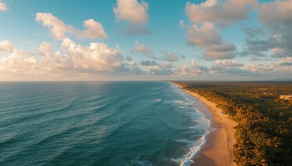 Obraz premium Stunning coastal view with calm waters and colorful sky
