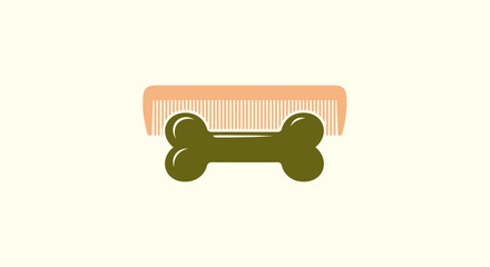 A cartoon dog bone beneath a comb, set against a neutral background