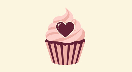 A pastel-colored cupcake with heart-shaped frosting