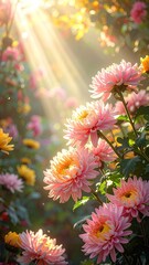 Pink Chrysanthemum Flowers in Sunlight