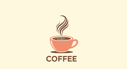 A stylized coffee cup with steam rising, 