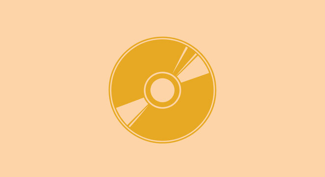 A golden-yellow compact disc graphic sits centered against a muted peach background
