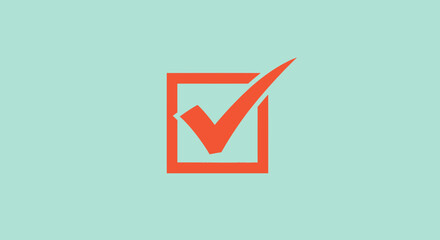 An orange checkmark inside an orange square on a light teal background. Simple graphic © gudangPIXEL