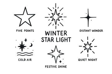 Obraz premium Black outline illustrations of various star shapes with descriptive labels like 