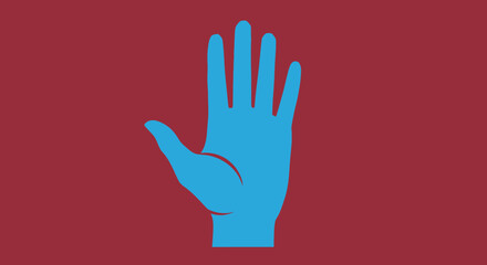 A simplified illustration of a blue hand, palm facing up, against a maroon background