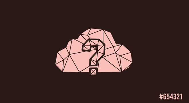 A geometric cloud, question mark within, on a dark backdrop. Digit code at bottom