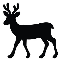 Elegant deer silhouette walking gracefully on a white background with antlers