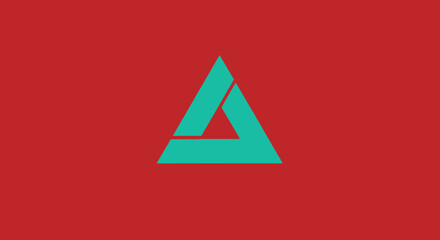 Teal triangle with a segment removed against a red background. The shape is centered