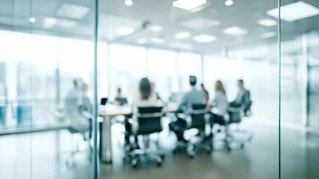 Defocused View of Professionals Collaborating in a Bright Corporate Office Meeting Room