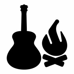 Acoustic guitar and campfire logo illustration evokes relaxation and music