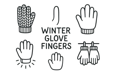 Fototapeta premium A collection of black outline drawings depicting various styles of winter gloves and mittens, each featuring different designs and details.