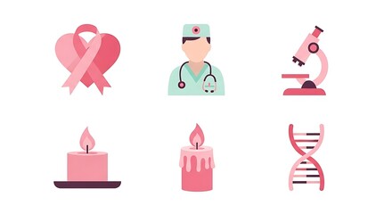Medical and Science Icons Set Pink Theme.