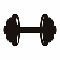 Stylized black silhouette of a dumbbell used for weight training exercises