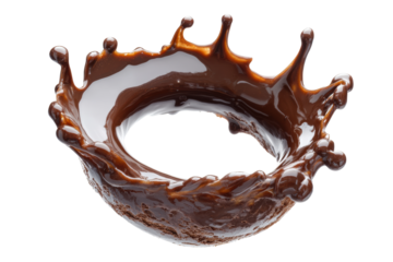 Chocolate Splash In Mid-Air. Dynamic Representation Of Liquid Motion And Texture. Isolated On Transparent Background