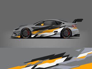 Fototapeta premium Gray and yellow wrap with angular white stripe pattern and dark base. Delivered as editable vector EPS.