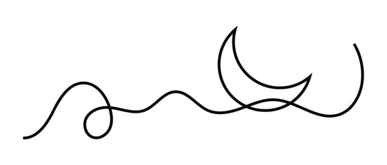 one line hand drawn moon design icon on white background.