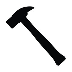 A simple black silhouette image of a claw hammer on white background