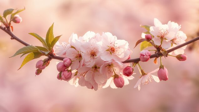 Fresh pink flowers blooming on a branch in spring