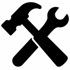 Black and White Illustration of Hammer and Wrench Symbolizing Construction or Repair