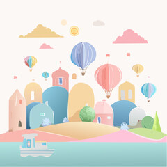 Whimsical Hot Air Balloon Festival Over a Charming Village.