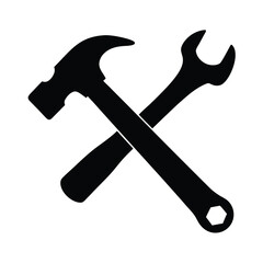 Stylized Black Silhouette Image of Crossed Hammer and Wrench Tools